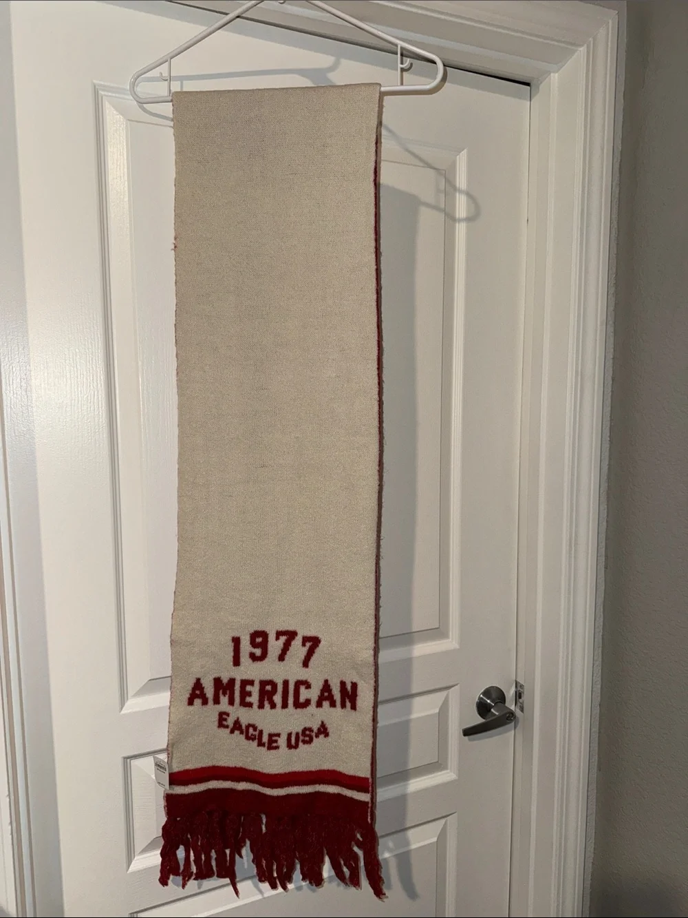 American Eagle Outfitters Cream and Red Logo Knit Scarf